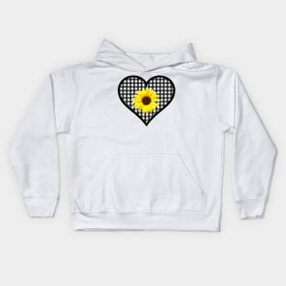 Black and White Gingham Heart with Yellow Daisy Kids Hoodie